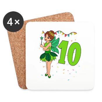 Mit Fee - Mädchen Geburtstag 10 Jahre - Untersetzer (4er-Set) - Weiß - Vorne