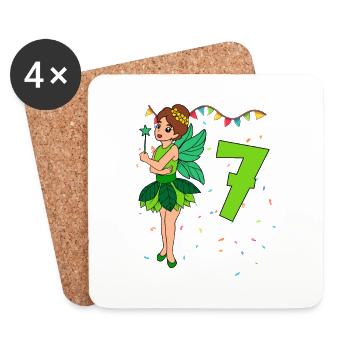 Mit Fee - Mädchen Geburtstag 7 Jahre - Untersetzer (4er-Set) - Weiß - Vorne