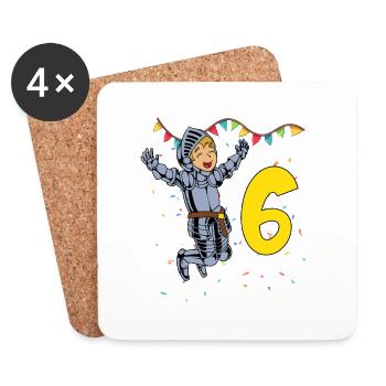 Avec Knight - Garçons Anniversaire 6 ans - Dessous de verre (lot de 4) - blanc - Devant