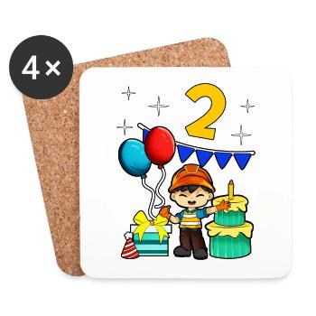 With construction worker - guys birthday 2 years - Coasters (set of 4) - white - Front