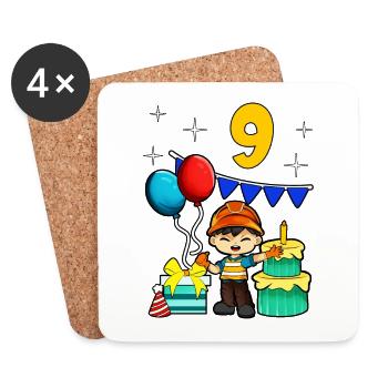 With construction worker - guys birthday 9 years - Coasters (set of 4) - white - Front