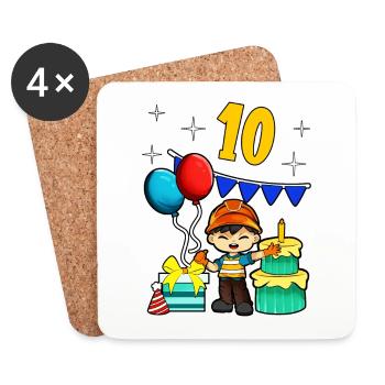 With construction worker - boys' birthday 10 years - Coasters (set of 4) - white - Front
