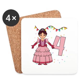 With princess - girl birthday 4 years - Coasters (set of 4) - white - Front