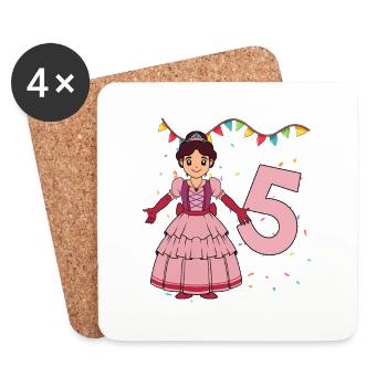 With princess - girl birthday 5 years - Coasters (set of 4) - white - Front