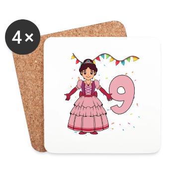 Avec princesse - Anniversaire de fille 9 ans - Dessous de verre (lot de 4) - blanc - Devant