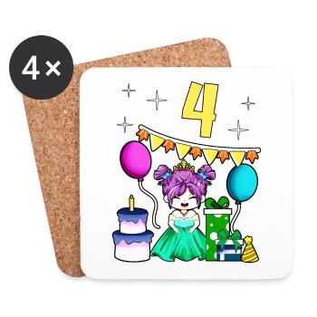 With princess - girl birthday 4 years - Coasters (set of 4) - white - Front