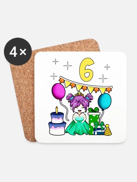 Mit Prinzessin - Mädchen Geburtstag 6 Jahre - Untersetzer (4er-Set) - Weiß