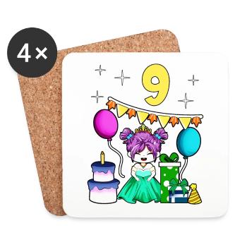 Avec princesse - Anniversaire de fille 9 ans - Dessous de verre (lot de 4) - blanc - Devant