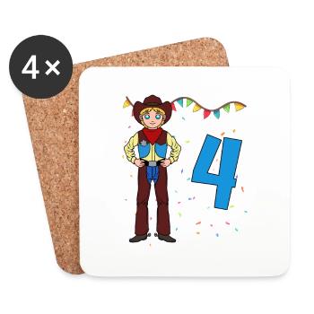 Avec Cowboy - Anniversaire des garçons 4 ans - Dessous de verre (lot de 4) - blanc - Devant