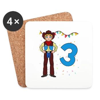 With Cowboy - Boys Birthday 3 Years - Coasters (set of 4) - white - Front