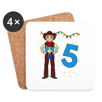 With Cowboy - Boys Birthday 5 Years - Coasters (set of 4) - white - Front