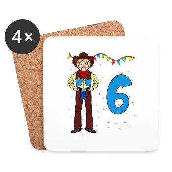 Mit Cowboy - Jungs Geburtstag 6 Jahre - Untersetzer (4er-Set) - Weiß - Vorne