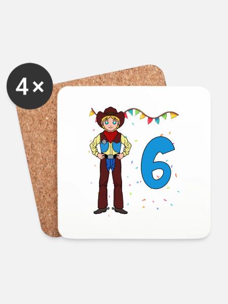Mit Cowboy - Jungs Geburtstag 6 Jahre - Untersetzer (4er-Set) - Weiß