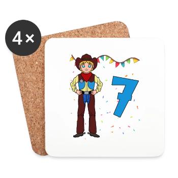 With Cowboy - Boys' Birthday 7 Years - Coasters (set of 4) - white - Front