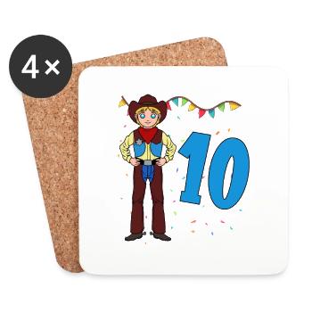 Mit Cowboy - Jungs Geburtstag 10 Jahre - Untersetzer (4er-Set) - Weiß - Vorne