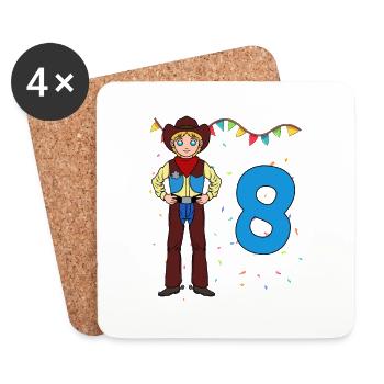 Avec Cowboy - Anniversaire Garçons 8 Ans - Dessous de verre (lot de 4) - blanc - Devant