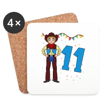 Avec Cowboy - Anniversaire Garçons 11 Ans - Dessous de verre (lot de 4) - blanc - Devant