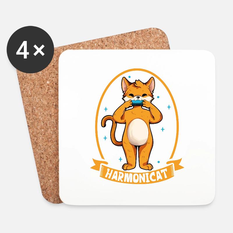 Harmonicat - Katze mit Mundharmonika - Untersetzer (4er-Set) - Weiß