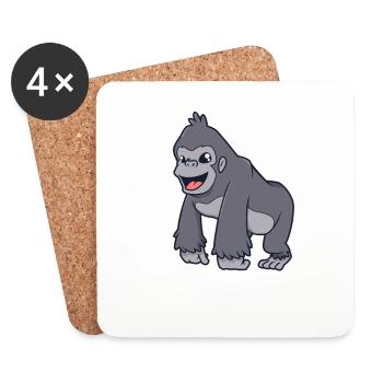 Kawaii Gorilla - Coasters (set of 4) - white - Front