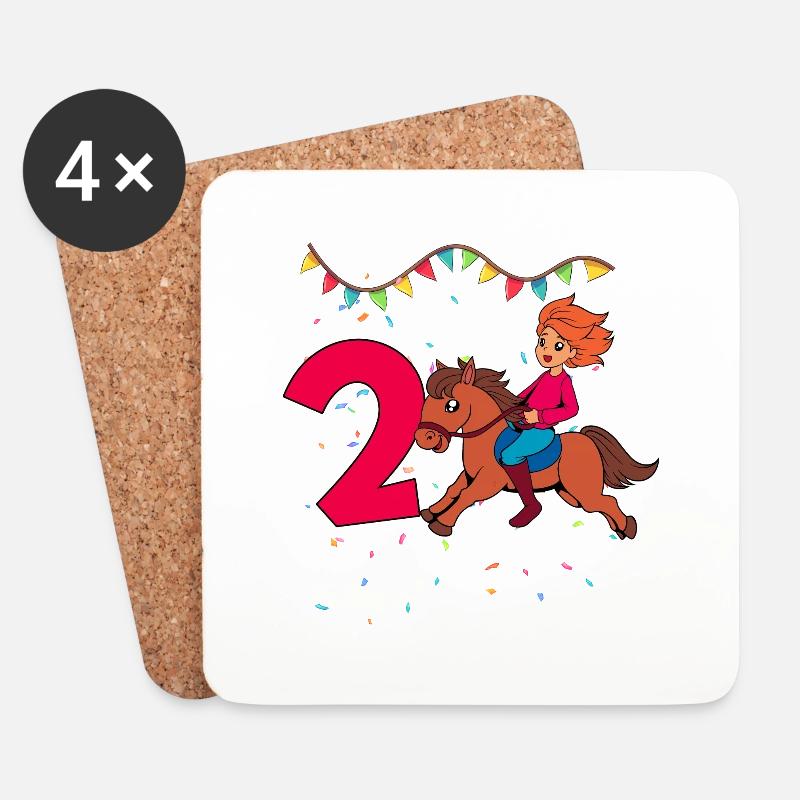 Mit Pferd - Mädchen Geburtstag 2 Jahre - Untersetzer (4er-Set) - Weiß