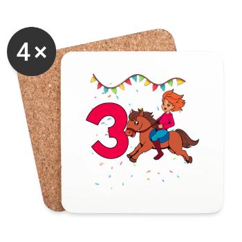 Mit Pferd - Mädchen Geburtstag 3 Jahre - Untersetzer (4er-Set) - Weiß - Vorne