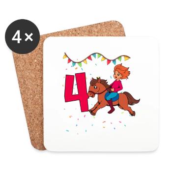 With Horse - Girl Birthday 4 Years - Coasters (set of 4) - white - Front