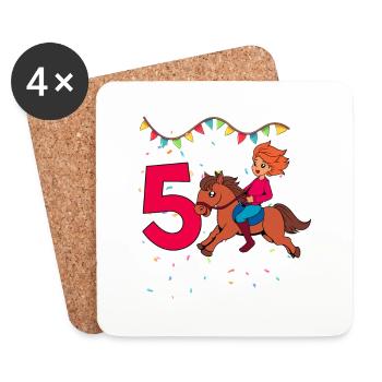 With Horse - Girl Birthday 5 Years - Coasters (set of 4) - white - Front