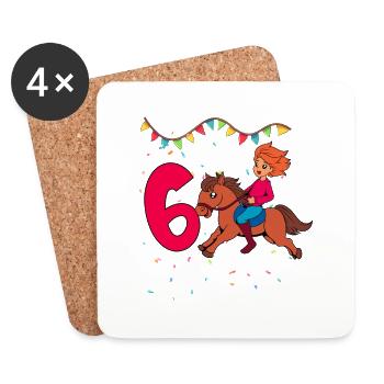 Mit Pferd - Mädchen Geburtstag 6 Jahre - Untersetzer (4er-Set) - Weiß - Vorne