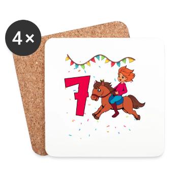 Avec Cheval - Fille Anniversaire 7 ans - Dessous de verre (lot de 4) - blanc - Devant