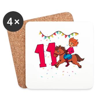 Avec Cheval - Fille Anniversaire 11 ans - Dessous de verre (lot de 4) - blanc - Devant