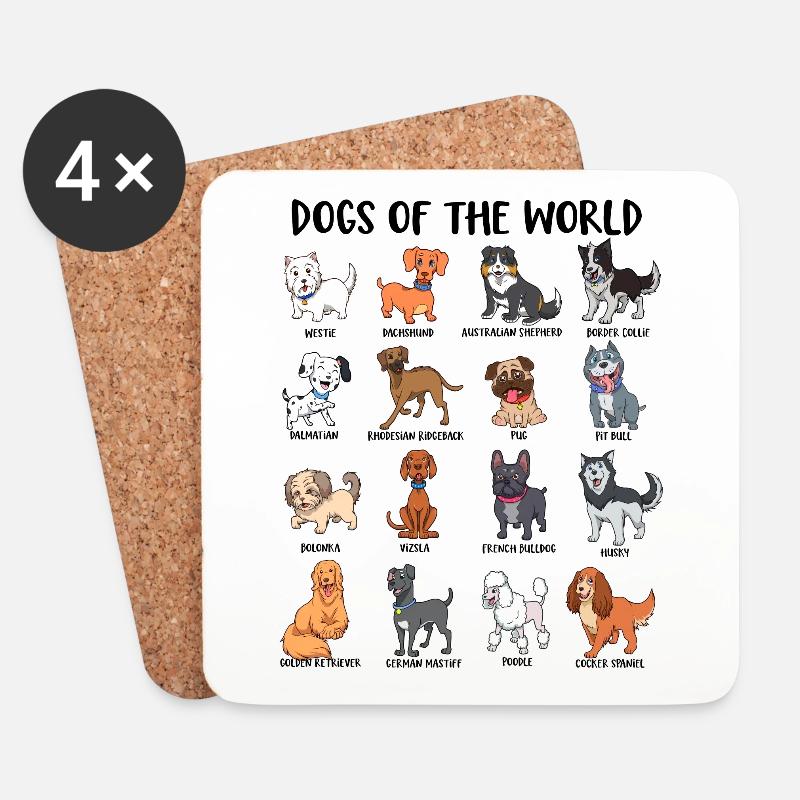 Welt der Hunde - Untersetzer (4er-Set) - Weiß
