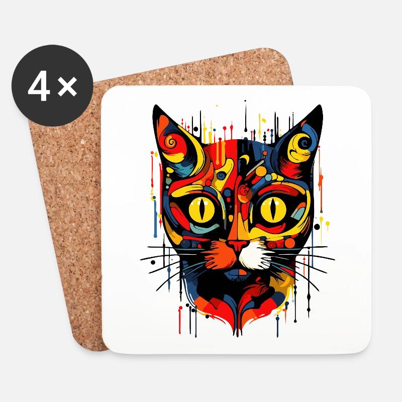 abstrakte Kunst Katze - Untersetzer (4er-Set) - Weiß