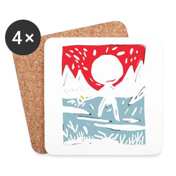 Japan's Red Sun: Mountains and Stick Figures - Coasters (set of 4) - white - Front
