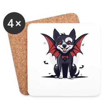 Halloween Black Dog as Vampire - Coasters (set of 4) - white - Front