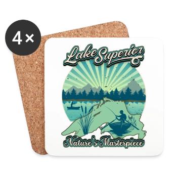 Lac Supérieur pêcheur, pêche rétro Vintage dicton - Dessous de verre (lot de 4) - blanc - Devant