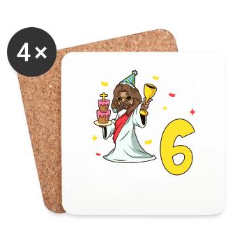 Mit Jesus - Kinder Geburtstag 6 Jahre - Untersetzer (4er-Set) - Weiß - Vorne