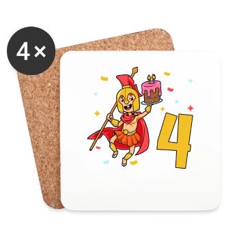 With Spartan - Children's Birthday 4 Years - Coasters (set of 4) - white - Front