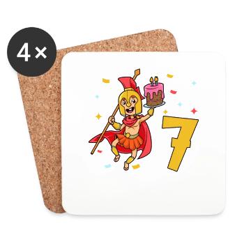 Avec Spartan - Anniversaire des enfants 7 ans - Dessous de verre (lot de 4) - blanc - Devant