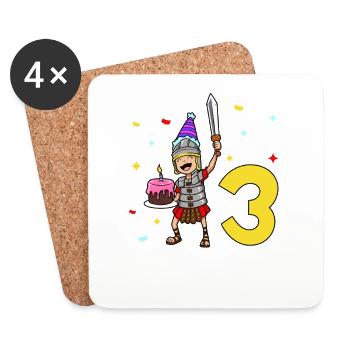 With Centurio - Children's Birthday 3 Years - Coasters (set of 4) - white - Front