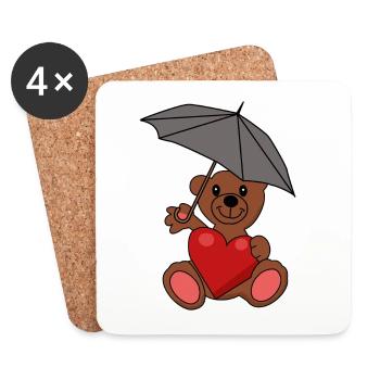 Teddy Bear in Love Heart Umbrella Romance - Coasters (set of 4) - white - Front