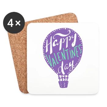 Happy Valentines Day, Heißluftballon, Spruch - Untersetzer (4er-Set) - Weiß - Vorne