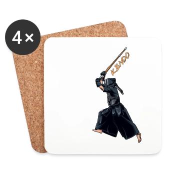 Kendo Fighter with Shinai - Kendo - Coasters (set of 4) - white - Front
