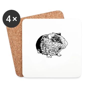 Dessin noir et blanc - Cochon d’Inde - Dessous de verre (lot de 4) - blanc - Devant