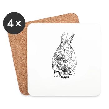 Dessin au trait - Lapin - Dessous de verre (lot de 4) - blanc - Devant