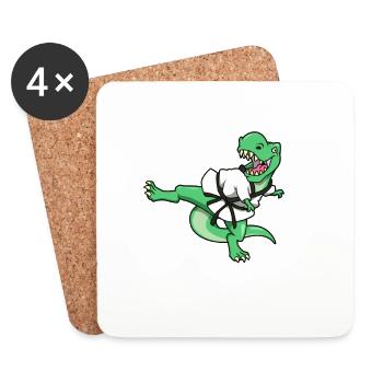 Cartoon TREX does Hapkido - Coasters (set of 4) - white - Front