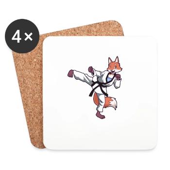 Cartoon Fuchs macht Hapkido - Untersetzer (4er-Set) - Weiß - Vorne