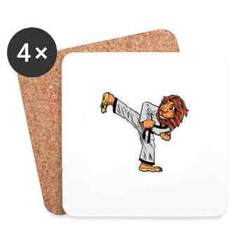 Lion de dessin animé faisant de l’hapkido - Dessous de verre (lot de 4) - blanc - Devant