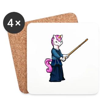Cartoon Einhorn macht Kendo - Untersetzer (4er-Set) - Weiß - Vorne