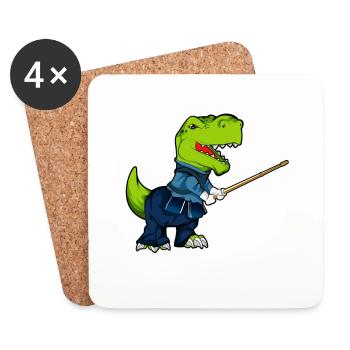 Cartoon TREX macht Kendo - Untersetzer (4er-Set) - Weiß - Vorne