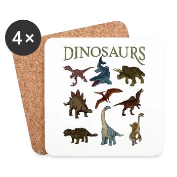 Verschiedene Dinosaurier - Untersetzer (4er-Set) - Weiß - Vorne